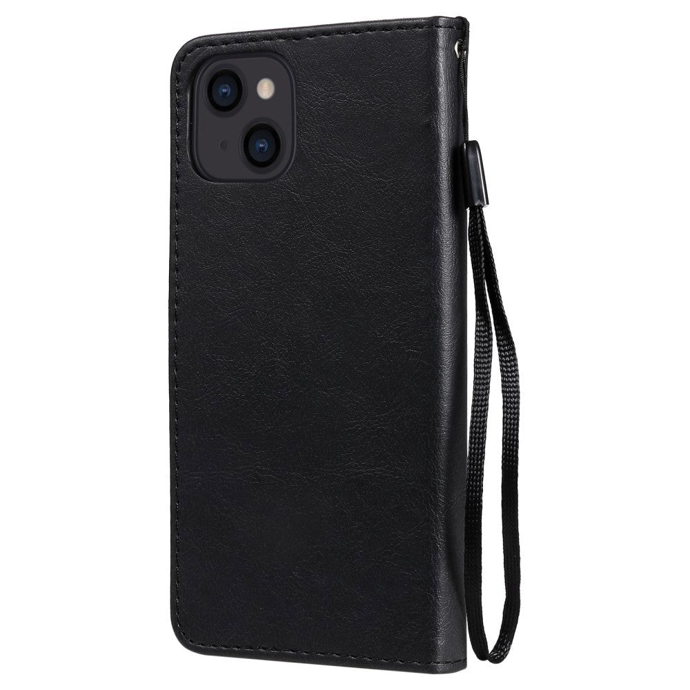 iPhone 15 Leather Flip Case with Wallet and Strap - Black