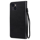 iPhone 15 Leather Flip Case with Wallet and Strap - Black