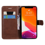 iPhone 15 Leather Flip Case with Wallet and Strap - Brown