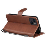 iPhone 15 Leather Flip Case with Wallet and Strap - Brown