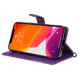 iPhone 15 Leather Flip Case with Wallet and Strap - Purple