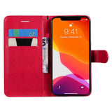 iPhone 15 Leather Flip Case with Wallet and Strap - Red