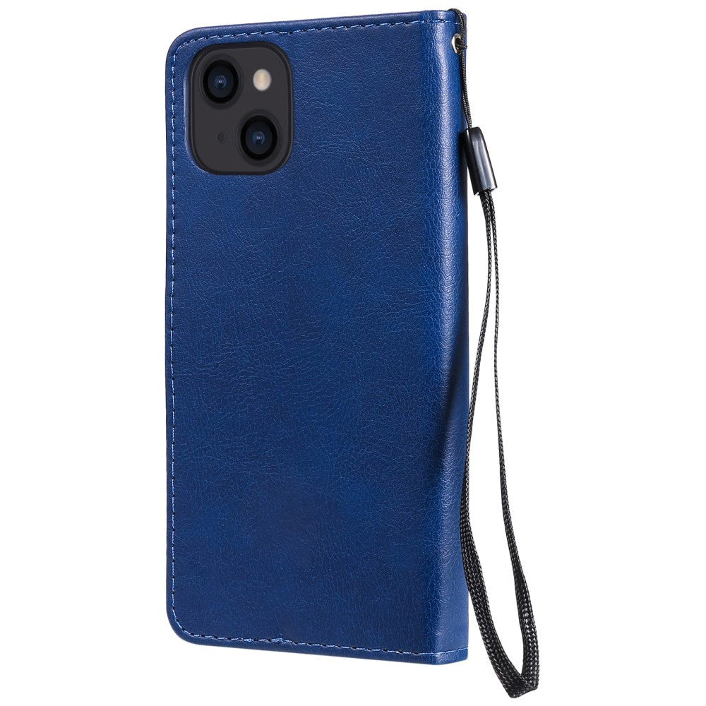 iPhone 15 Leather Flip Case with Wallet and Strap - Blue