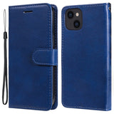 iPhone 15 Leather Flip Case with Wallet and Strap - Blue