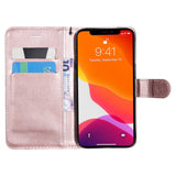 iPhone 15 Leather Flip Case with Wallet and Strap - Rose Gold