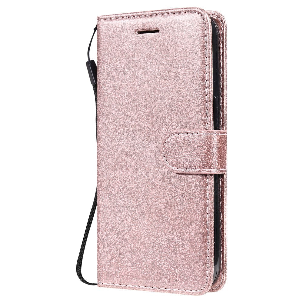 iPhone 15 Leather Flip Case with Wallet and Strap - Rose Gold