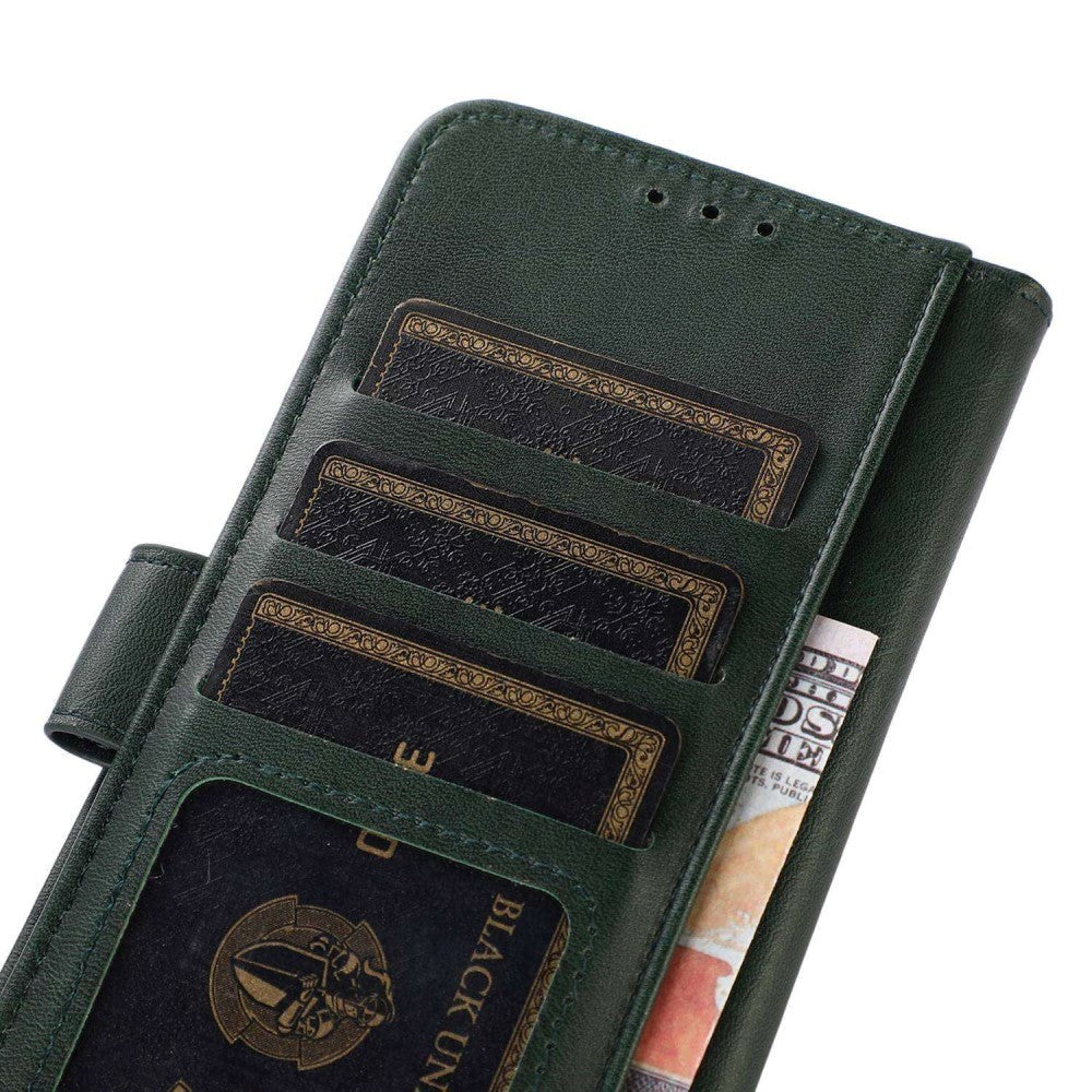 iPhone 15 Pro Max Leather Wallet Case w. Magnetic Lock - Green