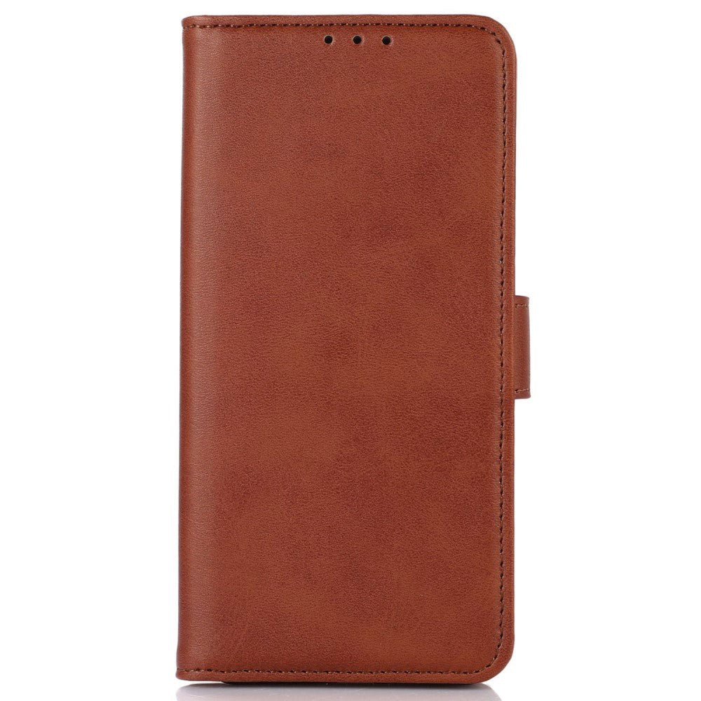 iPhone 15 Plus Leather Wallet Case w. Magnetic Lock - Brown