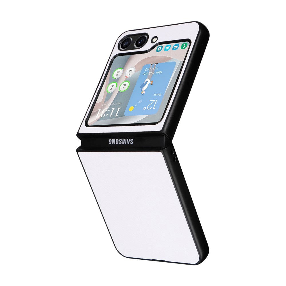 Samsung Galaxy Z Flip5 (5G) Leather Covered Plastic Case - White Carbon