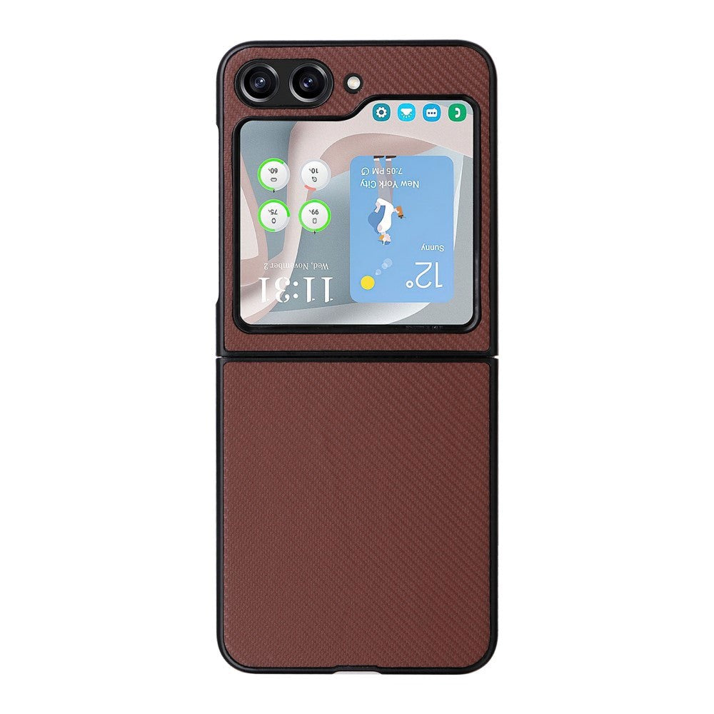 Samsung Galaxy Z Flip5 (5G) Leather Covered Plastic Case - Brown Carbon