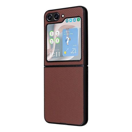 Samsung Galaxy Z Flip5 (5G) Leather Covered Plastic Case - Brown Carbon