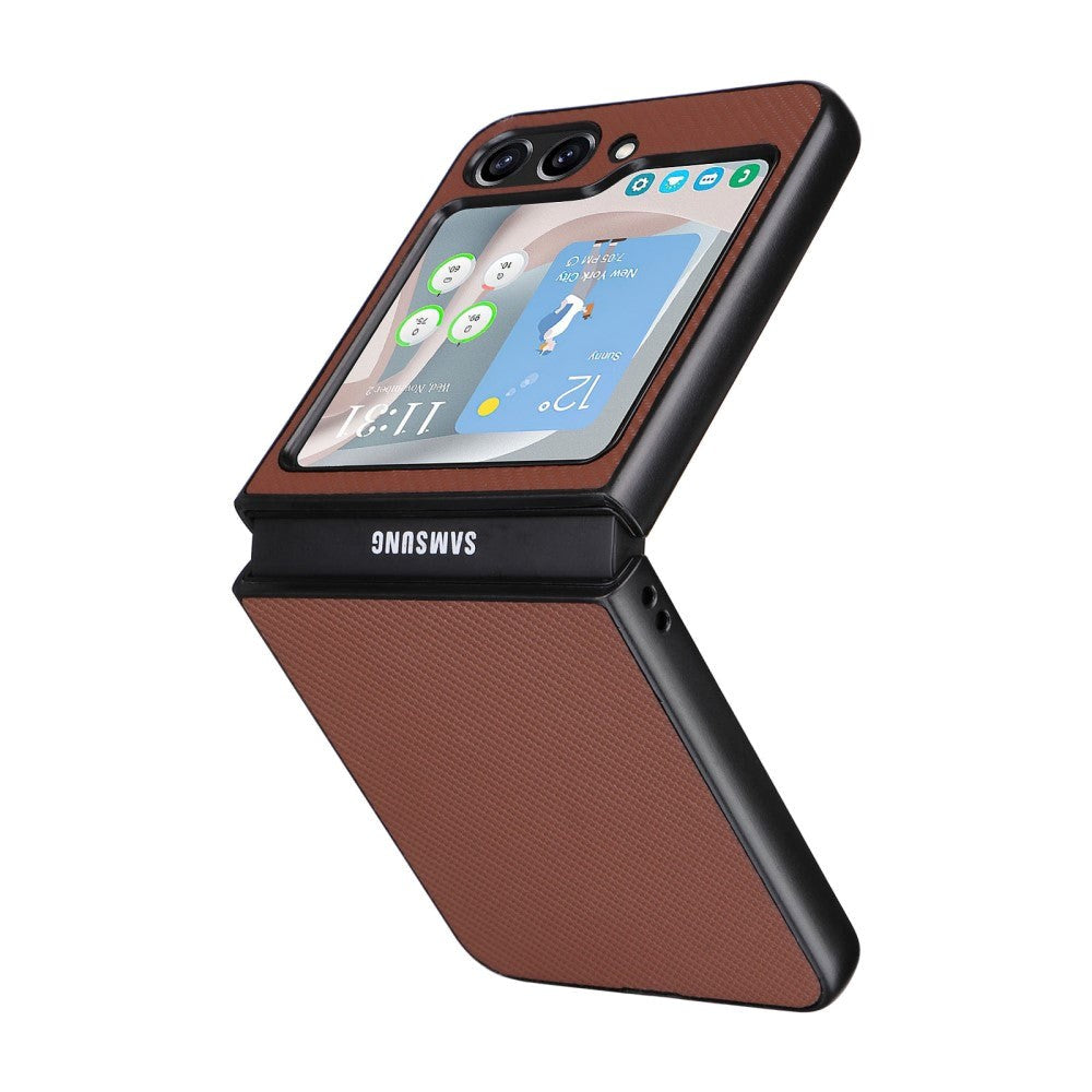 Samsung Galaxy Z Flip5 (5G) Leather Covered Plastic Case - Brown Carbon