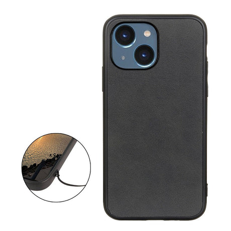 iPhone 15 Leather Covered Plastic Case - Black