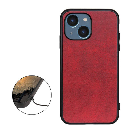 iPhone 15 Leather Covered Plastic Case - Red