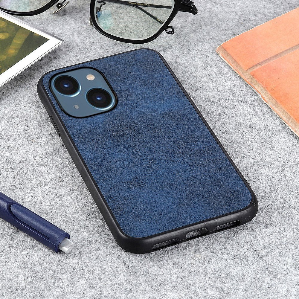 iPhone 15 Leather Covered Plastic Case - Blue