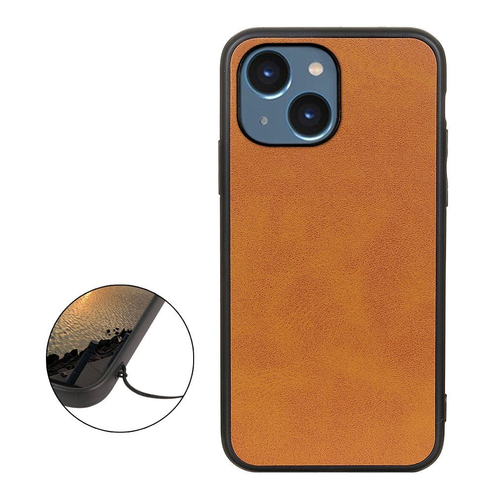 iPhone 15 Leather Covered Plastic Case - Brown