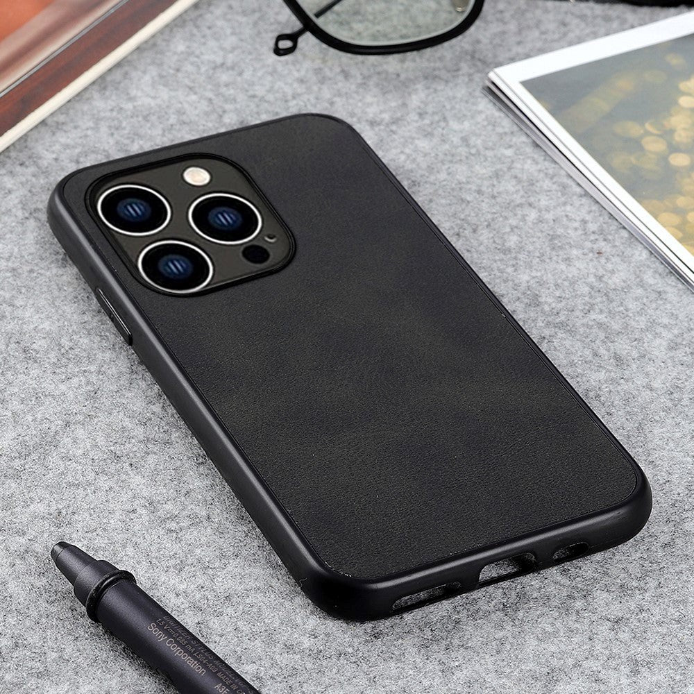 iPhone 15 Plus Leather Covered Plastic Case - Black