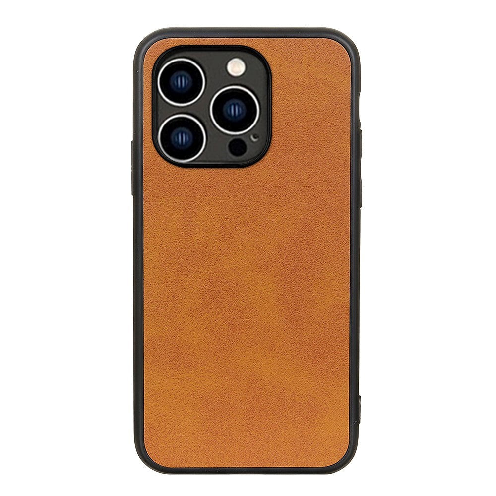 iPhone 15 Pro Max Leather Covered Plastic Case - Brown