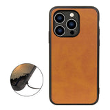 iPhone 15 Pro Max Leather Covered Plastic Case - Brown