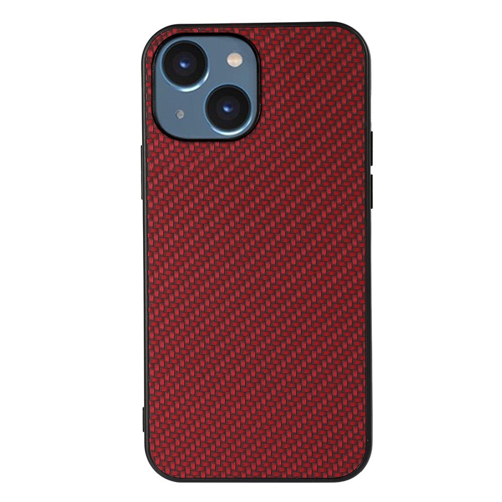 iPhone 15 Plastic Cover w. Carbon Texture - Red