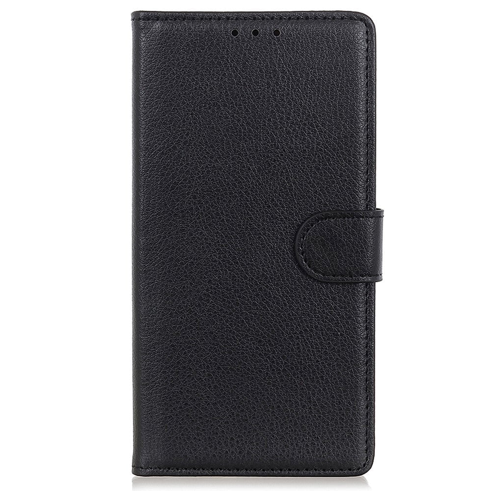 iPhone 15 Plus Litchi Leather Case w. Wallet - Black