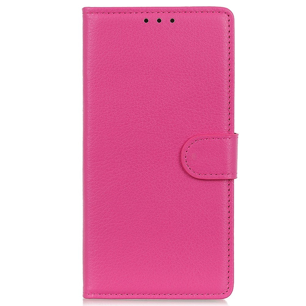 iPhone 15 Plus Litchi Leather Case w. Wallet - Pink