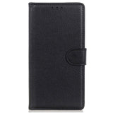 iPhone 15 Litchi Leather Case w. Wallet - Black