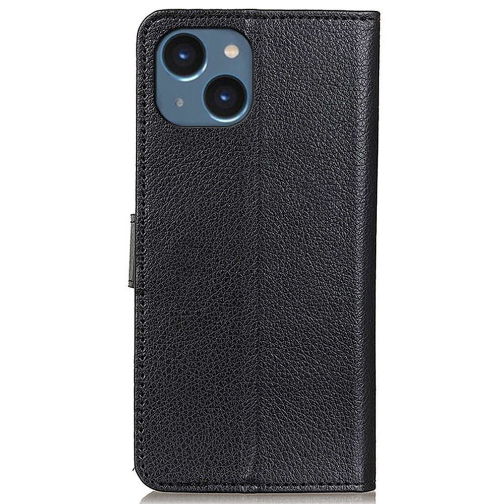 iPhone 15 Litchi Leather Case w. Wallet - Black