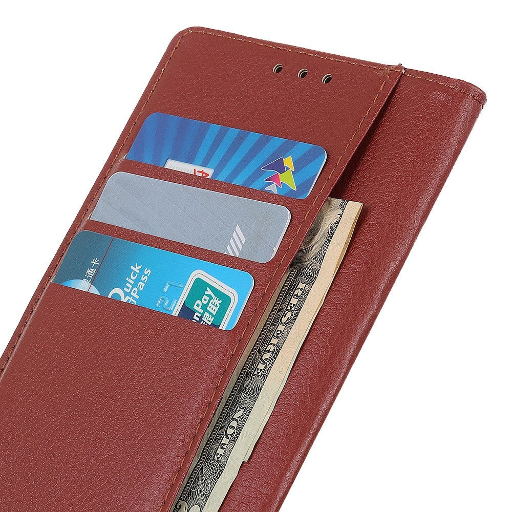 iPhone 15 Litchi Leather Case w. Wallet - Brown