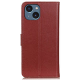 iPhone 15 Litchi Leather Case w. Wallet - Brown