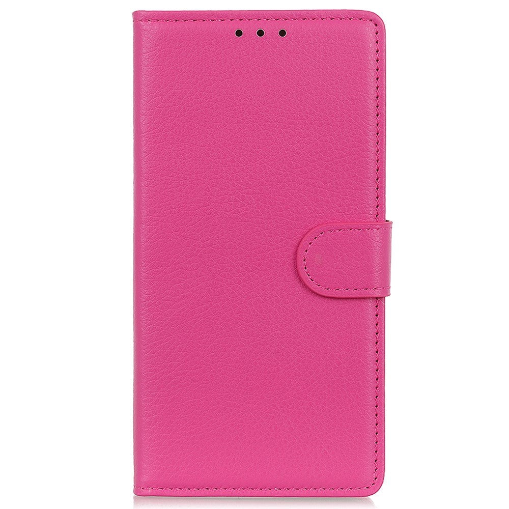 iPhone 15 Litchi Leather Case w. Wallet - Pink