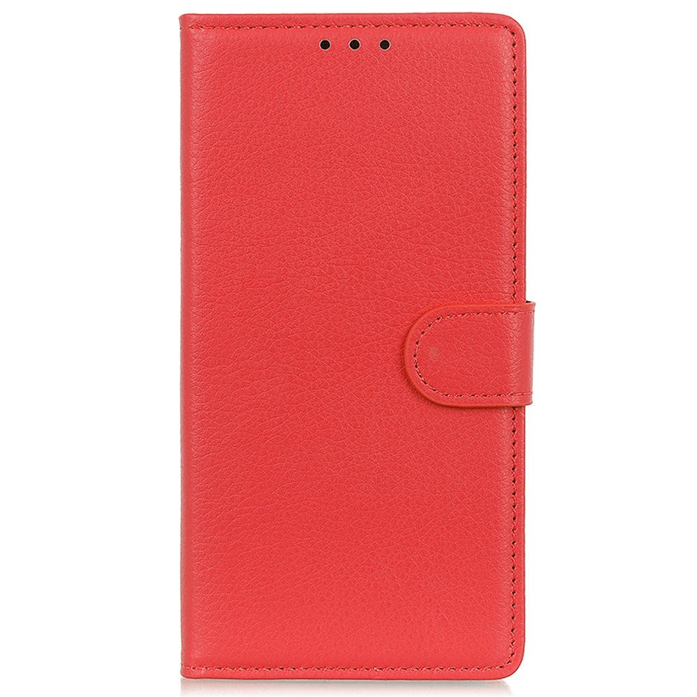 iPhone 15 Litchi Leather Case w. Wallet - Red