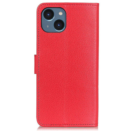 iPhone 15 Litchi Leather Case w. Wallet - Red