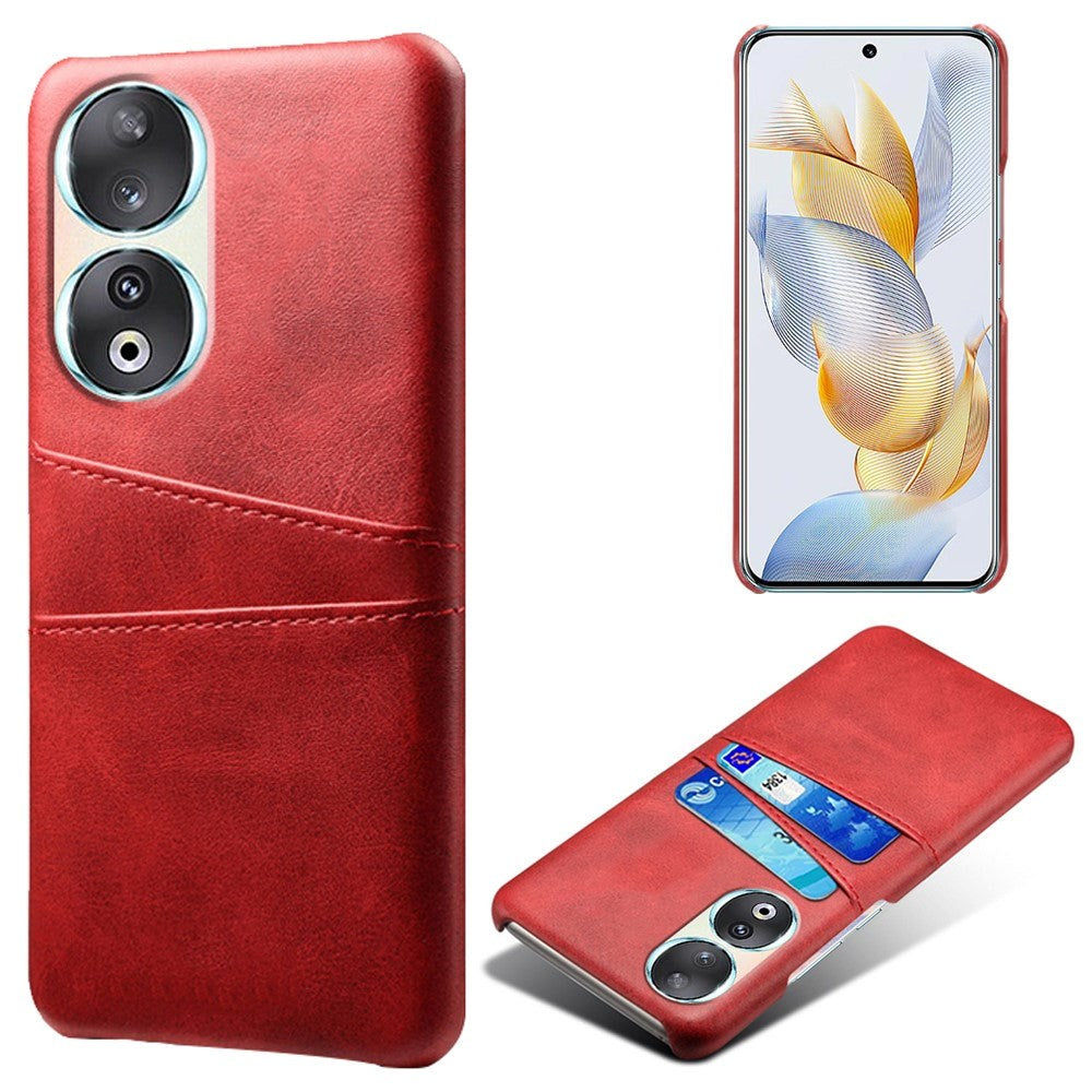 Honor 90 Leather Coated Plastic Case with Card Holder - Red