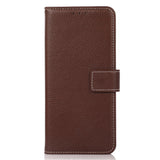 iPhone 15 Pro Litchi Leather Flip Cover w. White Stitches and Wallet - Brown