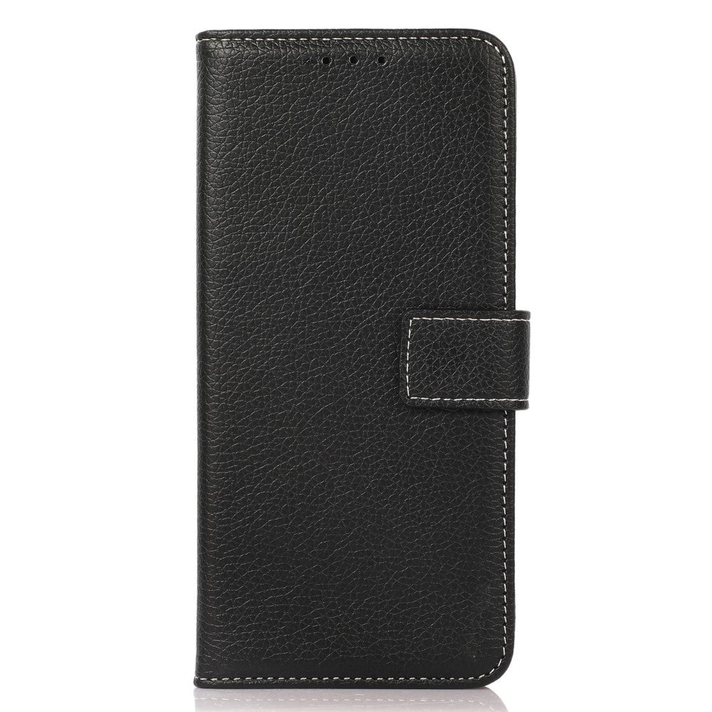 iPhone 15 Pro Max Litchi Leather Case with Card Holder - Black