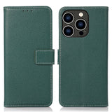 iPhone 15 Pro Max Litchi Leather Case with Card Holder - Green