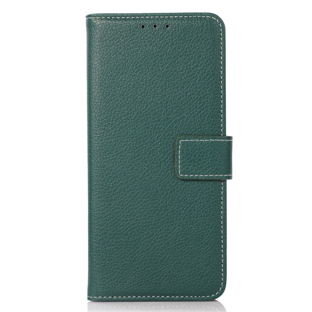 iPhone 15 Pro Max Litchi Leather Case with Card Holder - Green