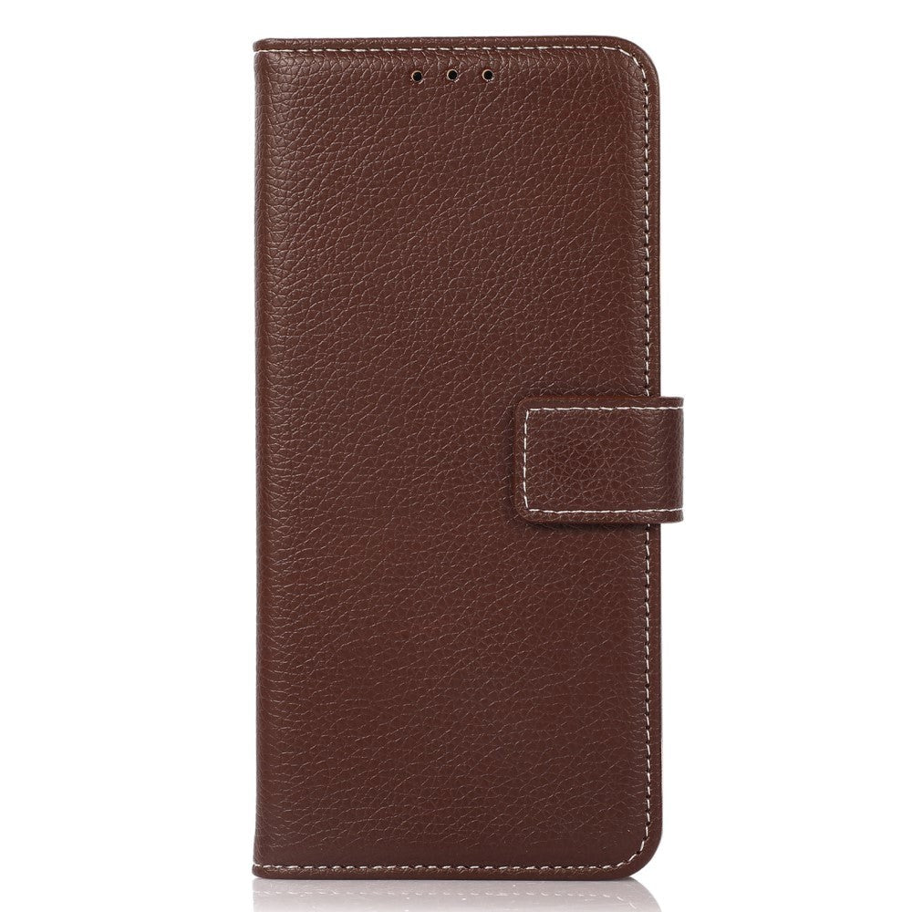 iPhone 15 Pro Max Litchi Leather Case with Card Holder - Brown