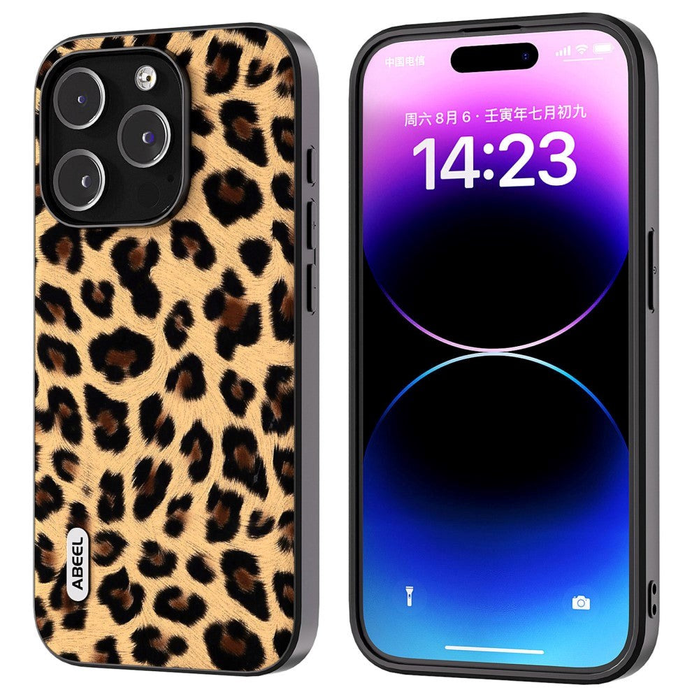 iPhone 15 Pro Max Flexible Plastic Back Case - Leopard Pattern - Champagne Gold