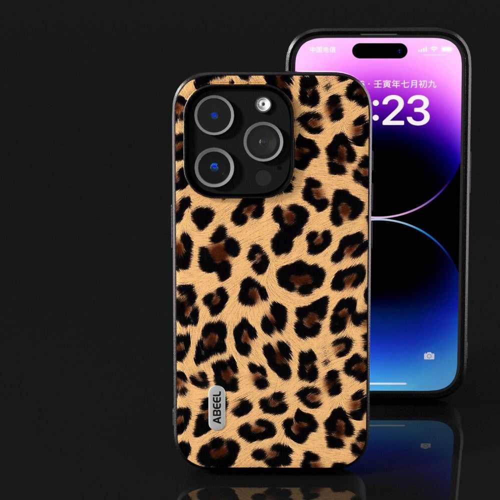 iPhone 15 Pro Max Flexible Plastic Back Case - Leopard Pattern - Champagne Gold