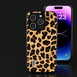 iPhone 15 Pro Flexible Plastic Back Case - Leopard Pattern - Champagne Gold