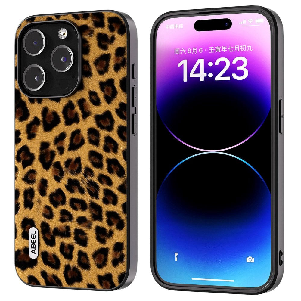 iPhone 15 Pro Flexible Plastic Back Case - Leopard Pattern - Gold