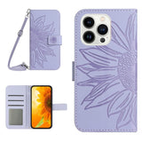 iPhone 15 Pro Wallet Case w. Strap - Sunflower Engraving - Light Purple