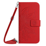 iPhone 15 Pro Wallet Case w. Strap - Sunflower Engraving - Red