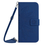 iPhone 15 Pro Wallet Case w. Strap - Sunflower Engraving - Royal Blue