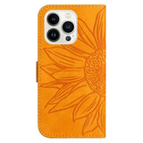 iPhone 15 Pro Wallet Case w. Strap - Sunflower Engraving - Yellow