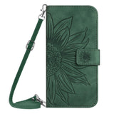 iPhone 15 Pro Wallet Case w. Strap - Sunflower Engraving - Green