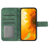 iPhone 15 Pro Wallet Case w. Strap - Sunflower Engraving - Green