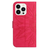 iPhone 15 Pro Wallet Case w. Strap - Sunflower Engraving - Pink